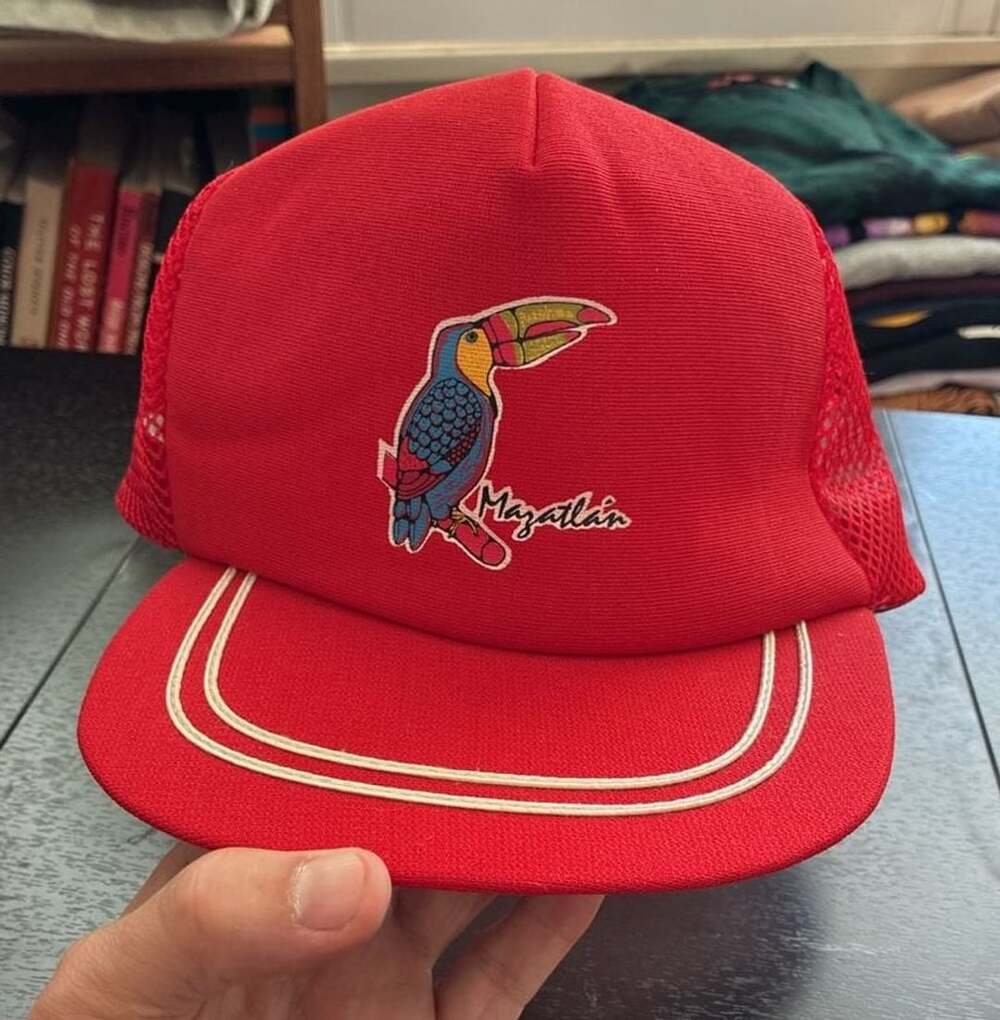 Mazatlan Toucan Bird Vintage Trucker Hat Red Mesh Snapback